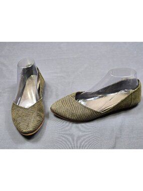 Toms Olive Green Textured Slip-On Flats W 7.5